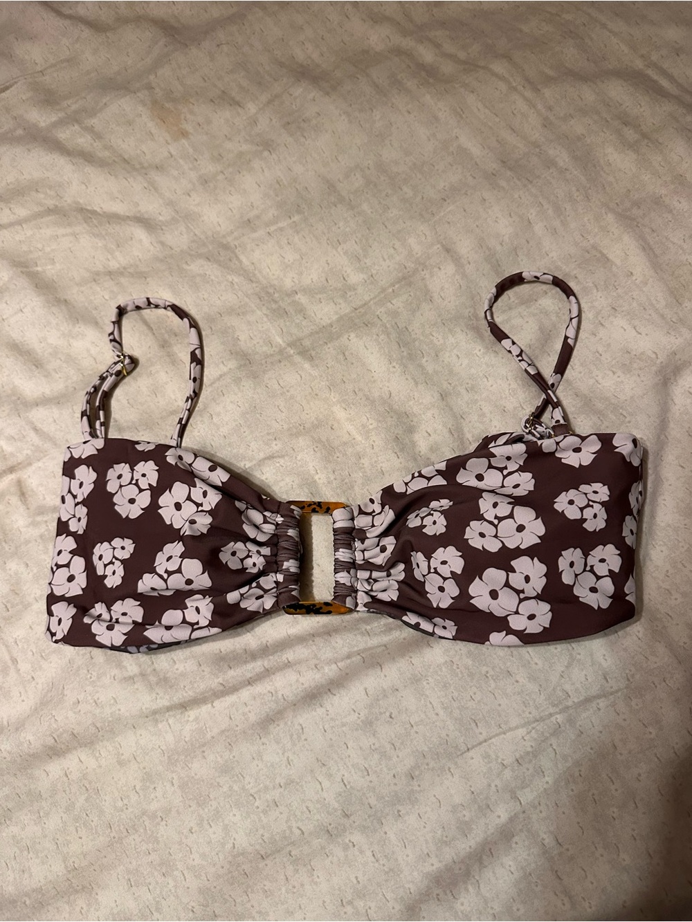 Kuluna Swim Floral Bandeau Bikini Top with Tortoise Ring - Brown